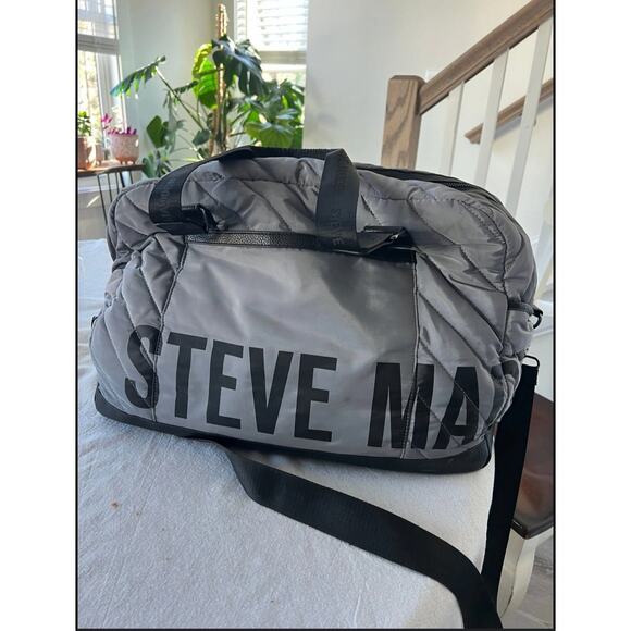 Steve Madden large gray black duffle Bag polyester faux-leather - Picture 1 of 6